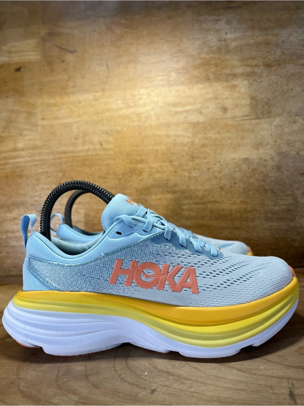 Hoka One One Bondi 8 Womens Size 5.5 Running Shoes Sneakers Blue Yellow